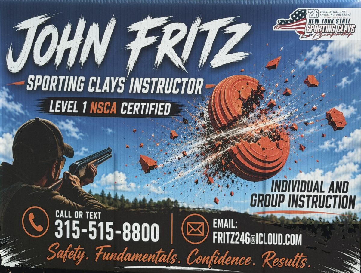 John Fritz, Level 1 NSCA Certified Sporting Clays Instructor. Individual and group instruction. Call or text 315-515-8800 or email fritz246@icloud.com.